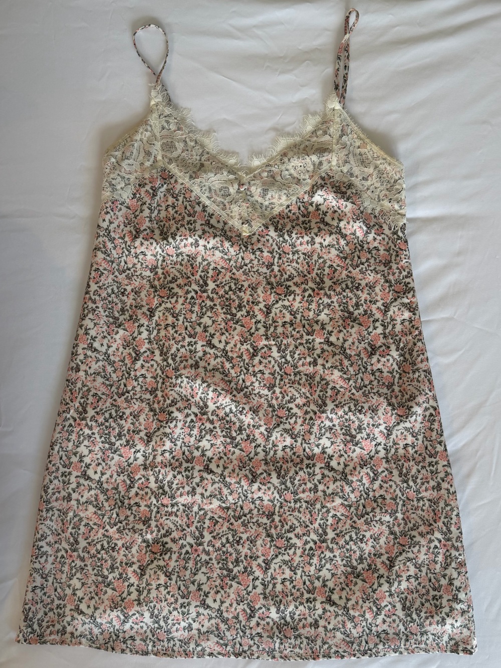Abercrombie & Fitch Floral Lace-Trim Satin Slip Dress